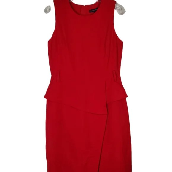 Banana Republic Red Dress Linen Quiet Luxury Blend Peplum Asymmetric 8 NWT - Picture 1 of 16